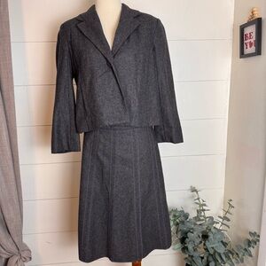 Merona 2 Piece Blazer Skirt Suit Set Wool Size 4 Small Gray